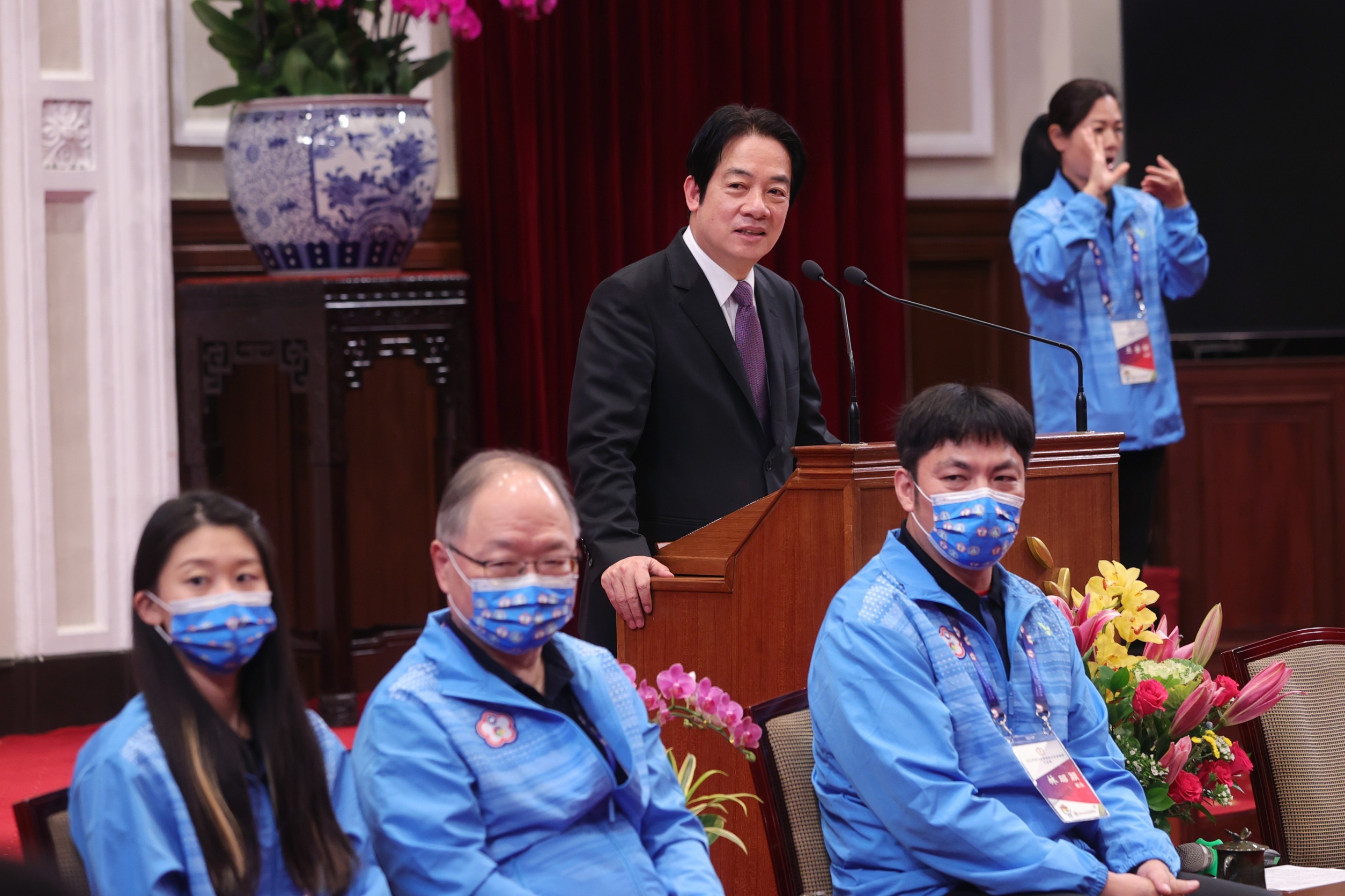 (圖)Vice President William Lai giving a speech encouraging the Deaflympics 2022 delegation. (provided by the Office of the President)